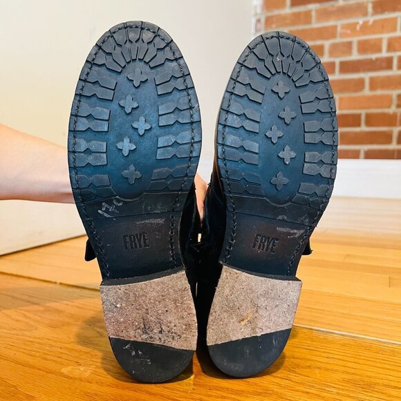 Frye Biker Chelsea Boots Combat Moto Natalie Triple Buckle Black Leather 6.5 B - Picture 10 of 16